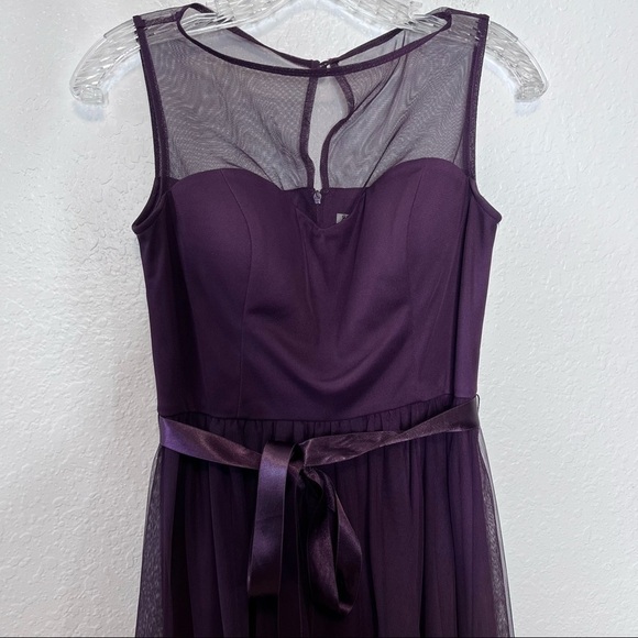 Eliza J Dress Women Small Purple Fit & Flared Chiffon illusion sleeveless Bow  i - Picture 3 of 10